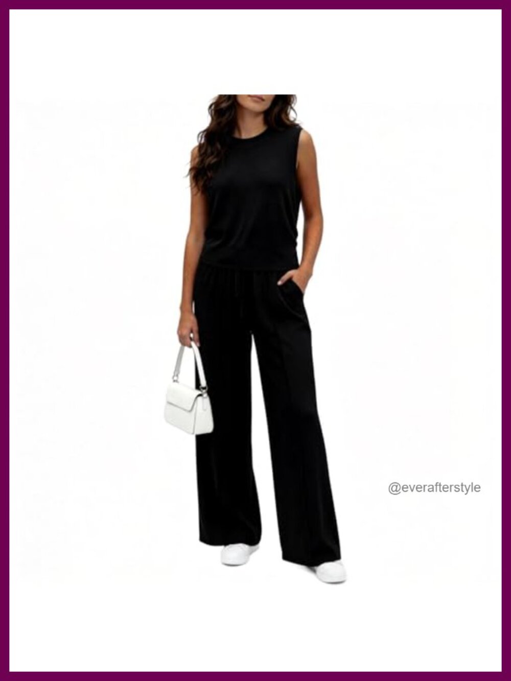 Women Sleeveless Ribbed Knit Wide Leg Lounge Set with Pockets Travel Outfit